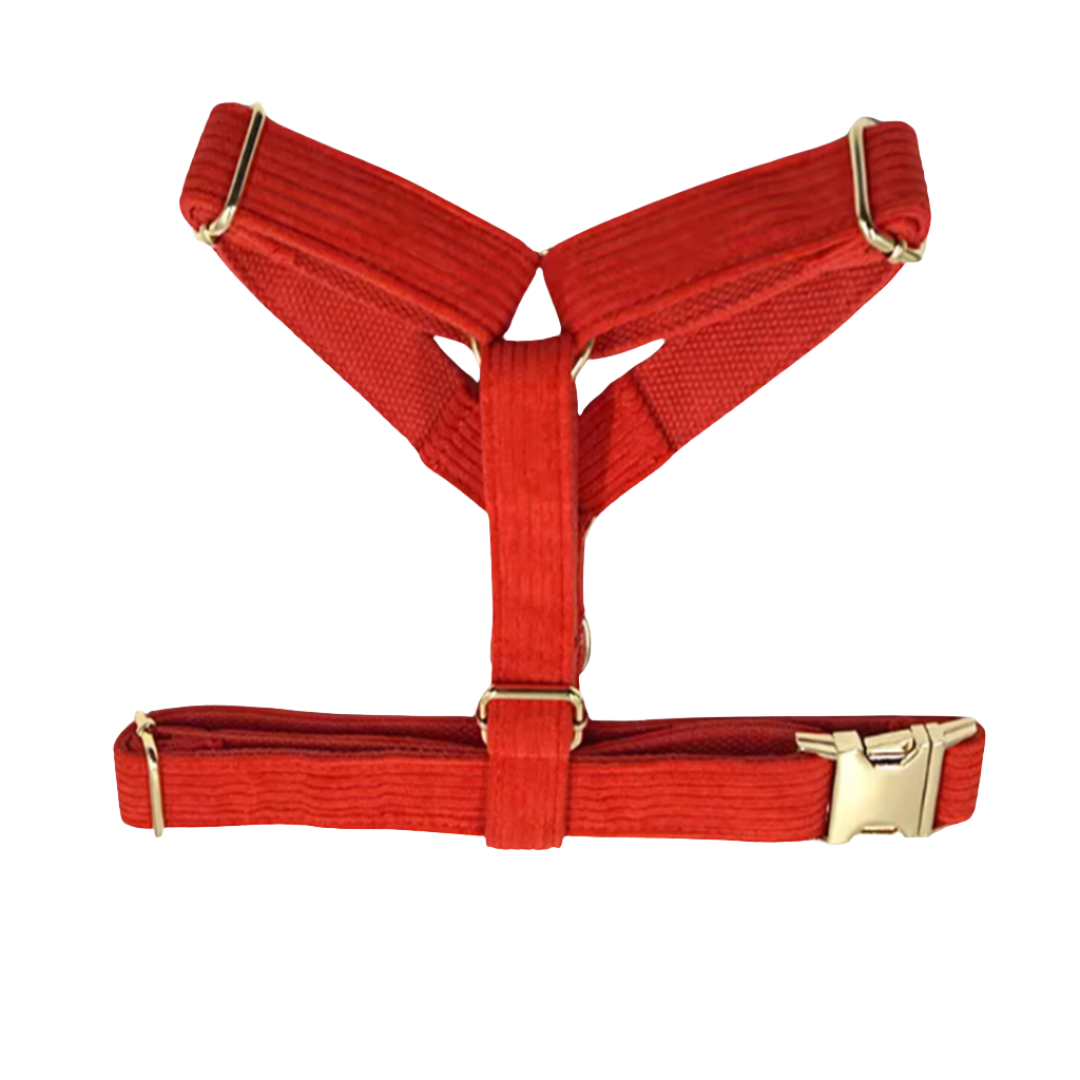 Red corduroy harness for pets, vibrant and durable - Kostbar Pet Club