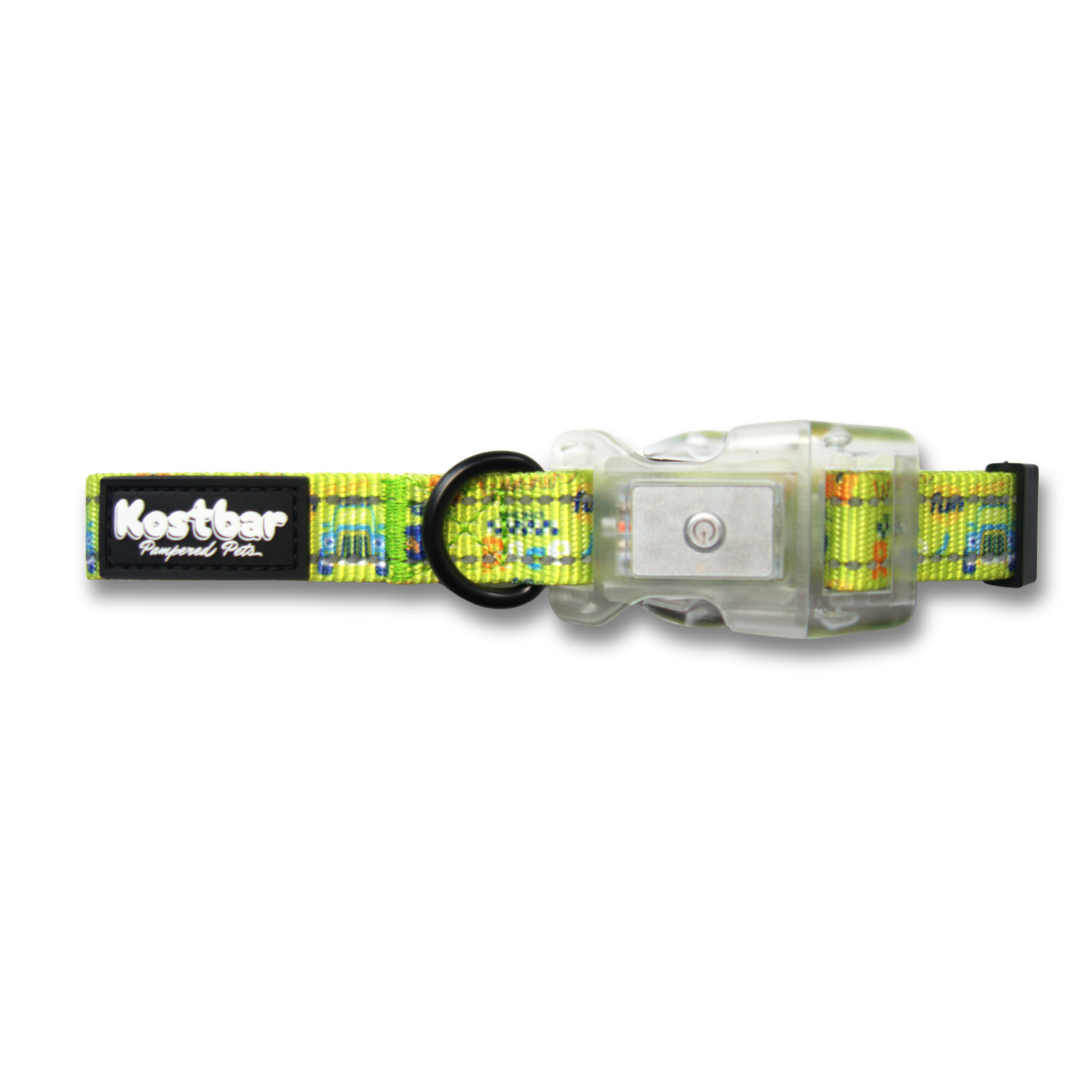 LED light collar with Speed Racer design, enhances pet safety - Kostbar Pet Club