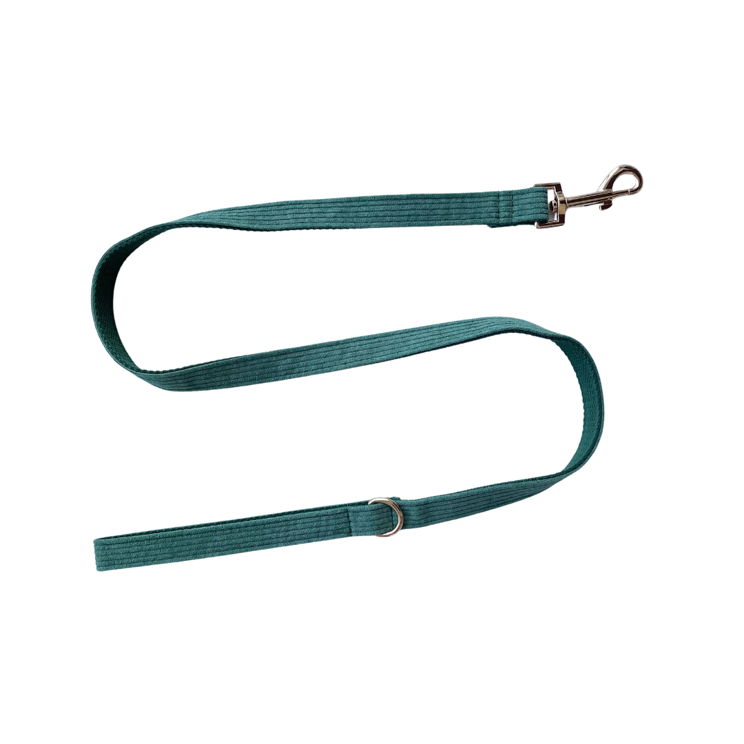 Forest green corduroy leash, soft yet durable for pet walks - Kostbar Pet Club
