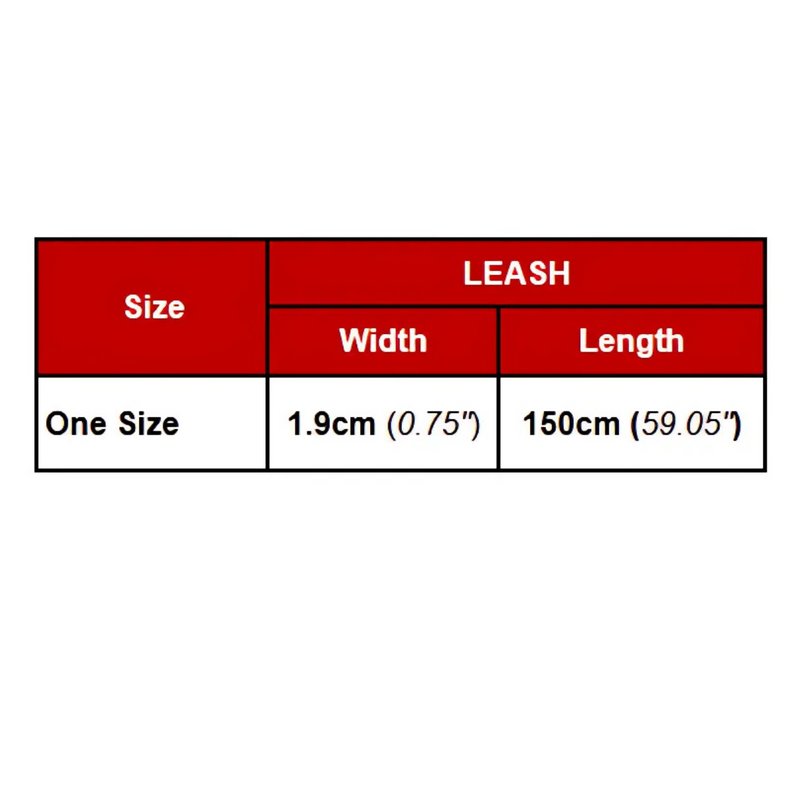Size chart for All-Weather PVC Leash, 1.5m/150cm